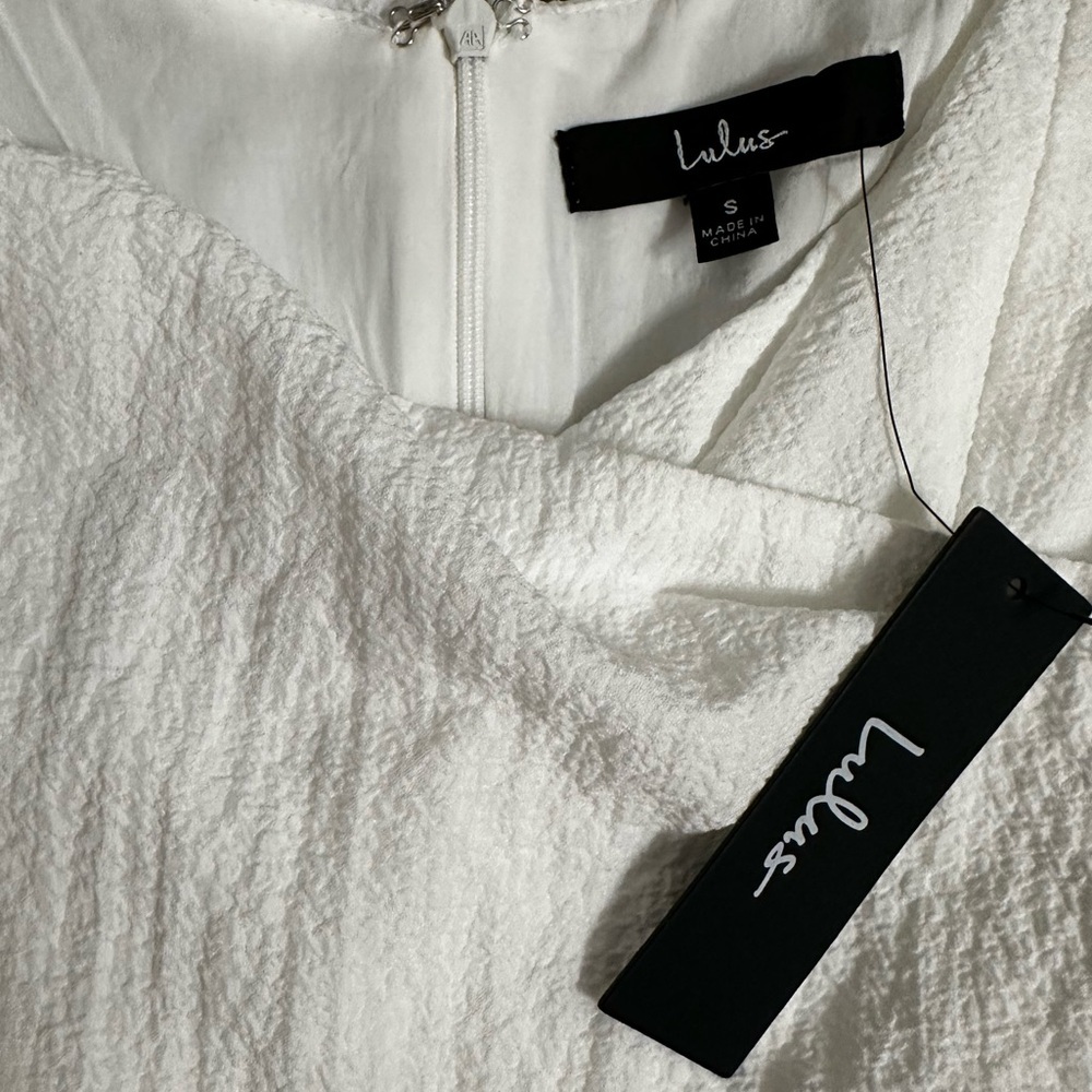 Lulus NWT Little Bit In Love White Surplice Puff Sleeve Mini Dress - Picture 7 of 7